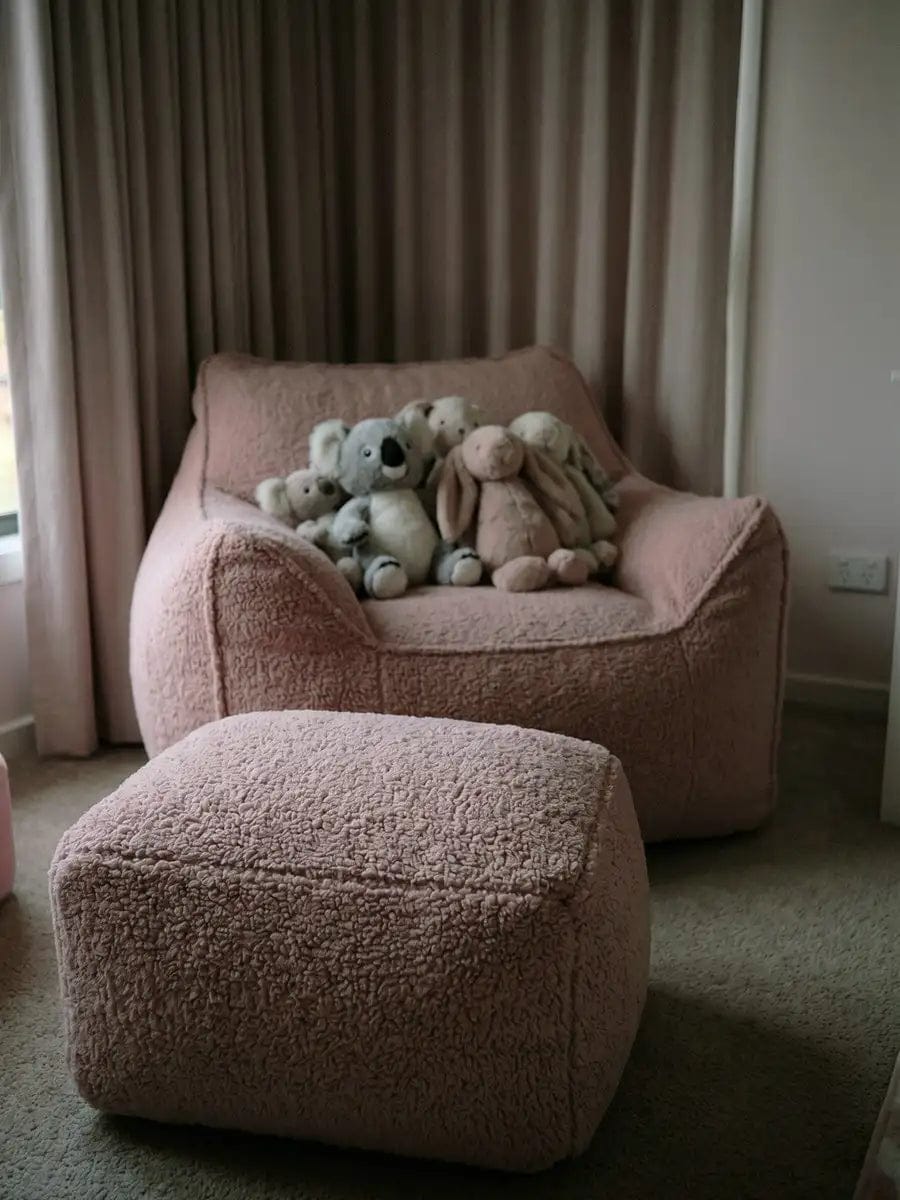 Customer photo review of DODO LOUNGE CHAIR - TEDDY FLEECE BLUSH