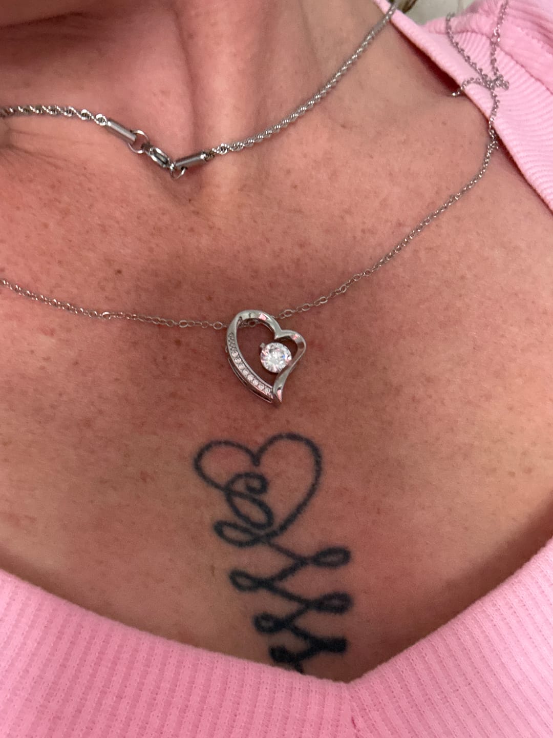 Customer photo review of To My Beautiful Soulmate Gift, "Meeting You Was Fate" Heart Necklace