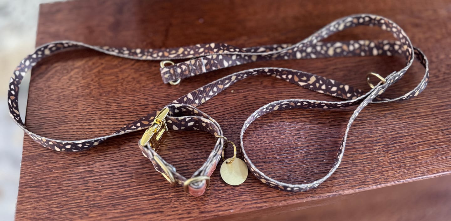Customer photo review of Obroża "Brownie Terrazzo" - złote okucia