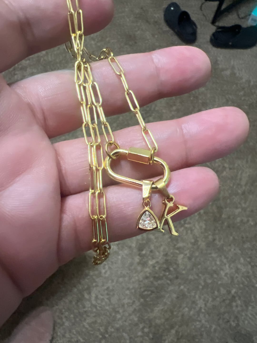 Customer photo review of Initial Birthstone w/ Paper Clip Chain