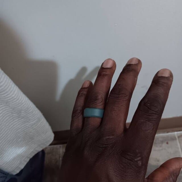 Customer photo review of Men's Tactical Silicone Rings, 9mm Wide 2.5mm Thick Rubber Wedding Bands for Him, Breathable Working Man's Performance Ring