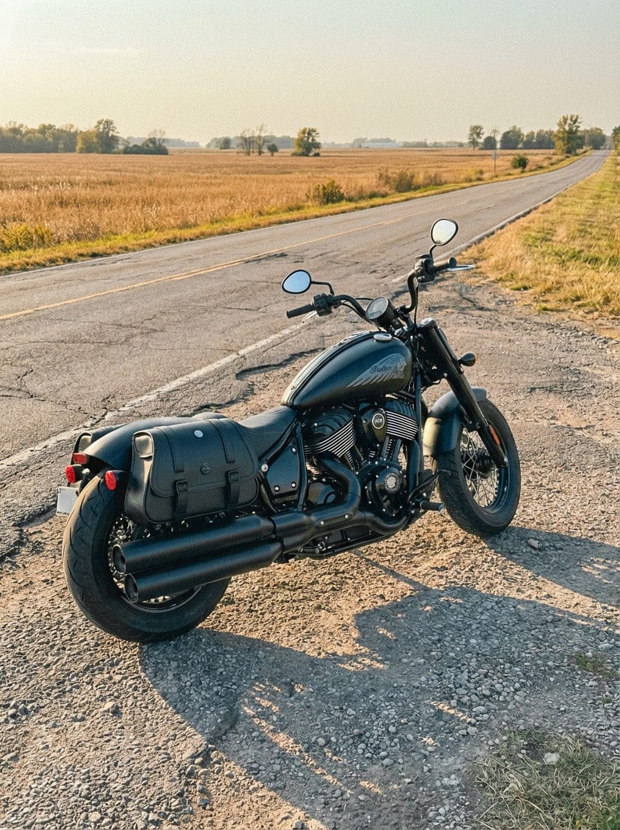 Customer photo review of 25L - SpiritBlade Large Indian Chief Bobber Dark Horse Leather Motorcycle Saddlebags