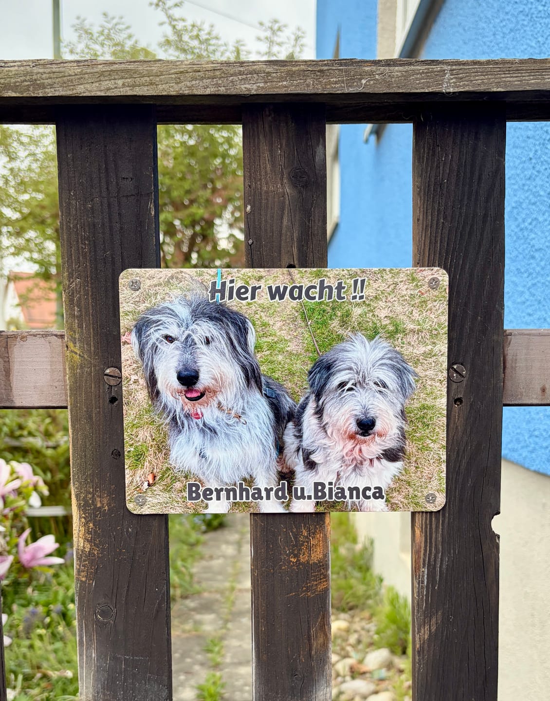 Customer photo review of Hunde-Türschild personalisiert mit Foto & Text (UV- und wetterfest)