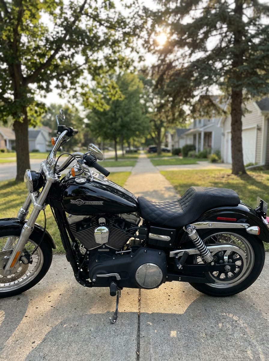 Customer photo review of Iron Born Diamond Stitch 2-Up Seat for Harley Dyna Super Glide Custom FXDC/I Black