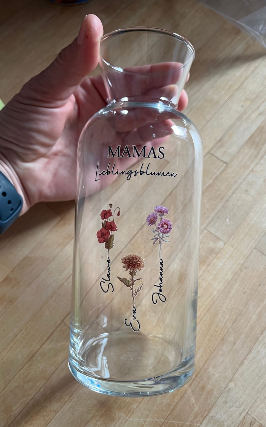 Customer photo review of Mamas Garten - Personalisierte Vase mit Namen und Blumen für Mama und Oma