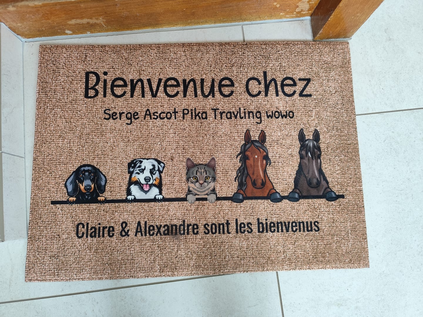 Customer photo review of Tous mes amis à poils - Paillasson personnalisé