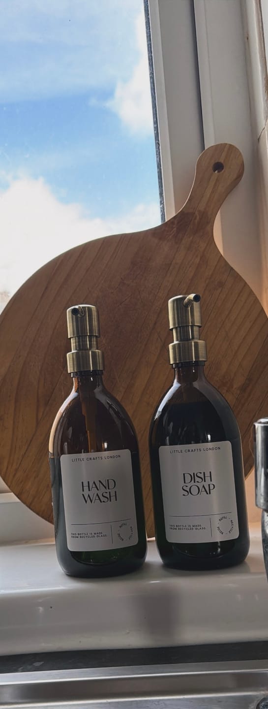 Customer photo review of 500ml Amber Glass Bottle with Metal Pump White Label