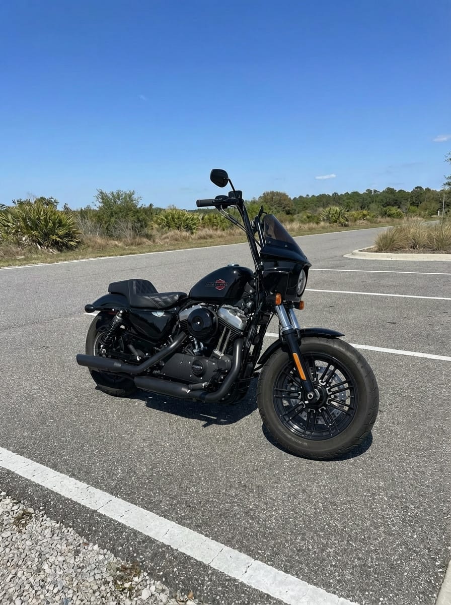 Customer photo review of Viking Darkin Motorcycle Fairing for Harley Sportster Forty Eight Gloss Black