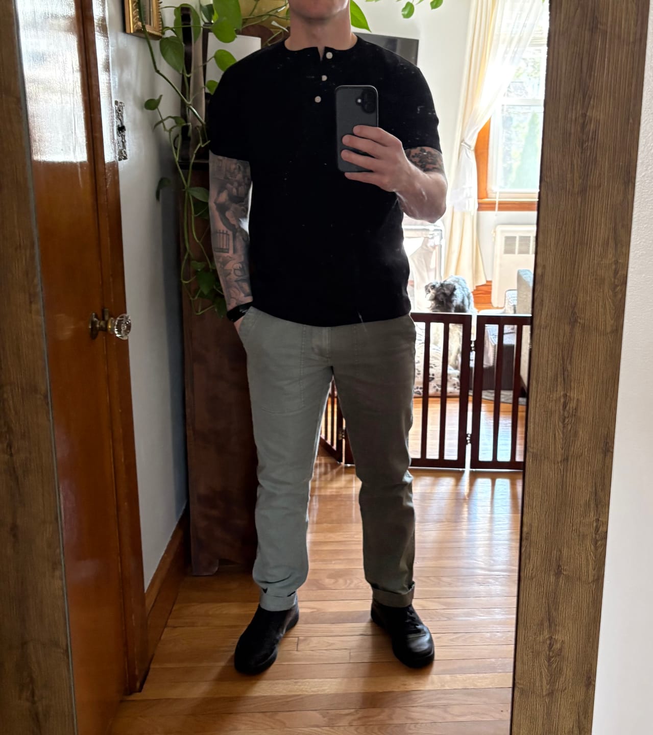 Customer photo review of Vintage Short Sleeve Henley T-Shirt - Black