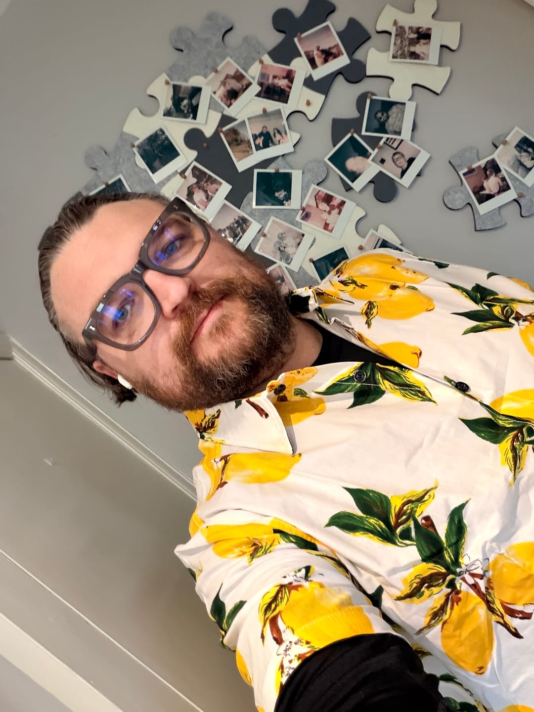 Customer photo review of Men's Lemon Print Short Sleeve Button Up Beach Summer Hawaiian Shirt