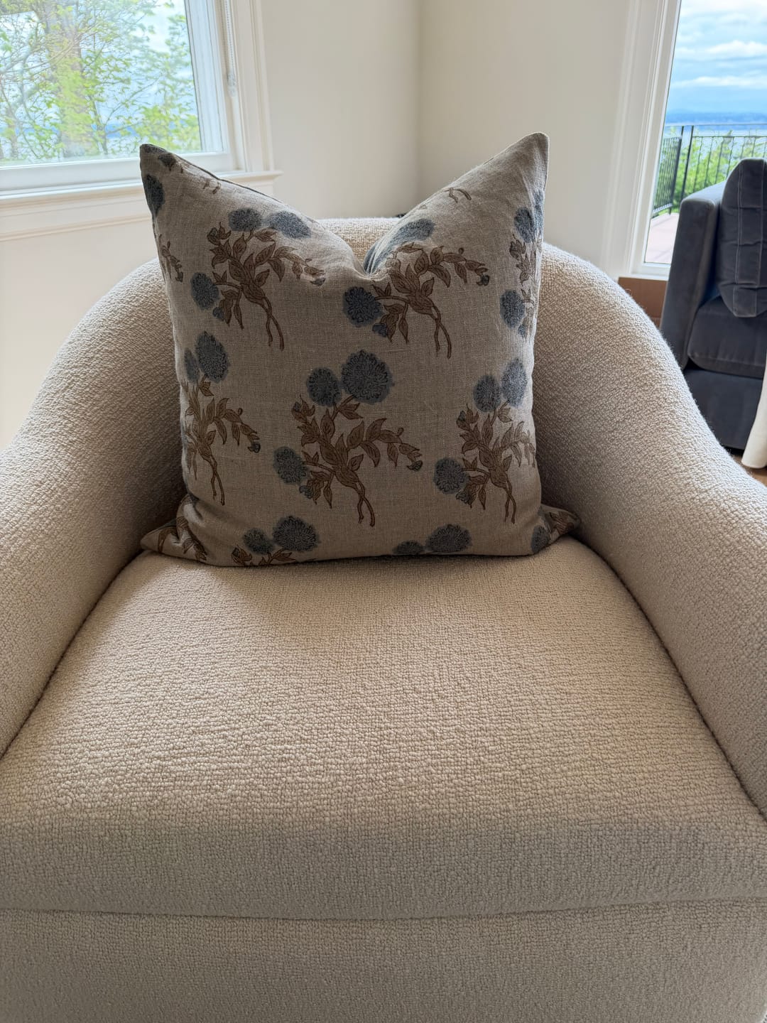 Customer photo review of Indian Block Print Pillow Cover - Natural, Mushroom, Flax, Slate Blue, Olive Brown Floral