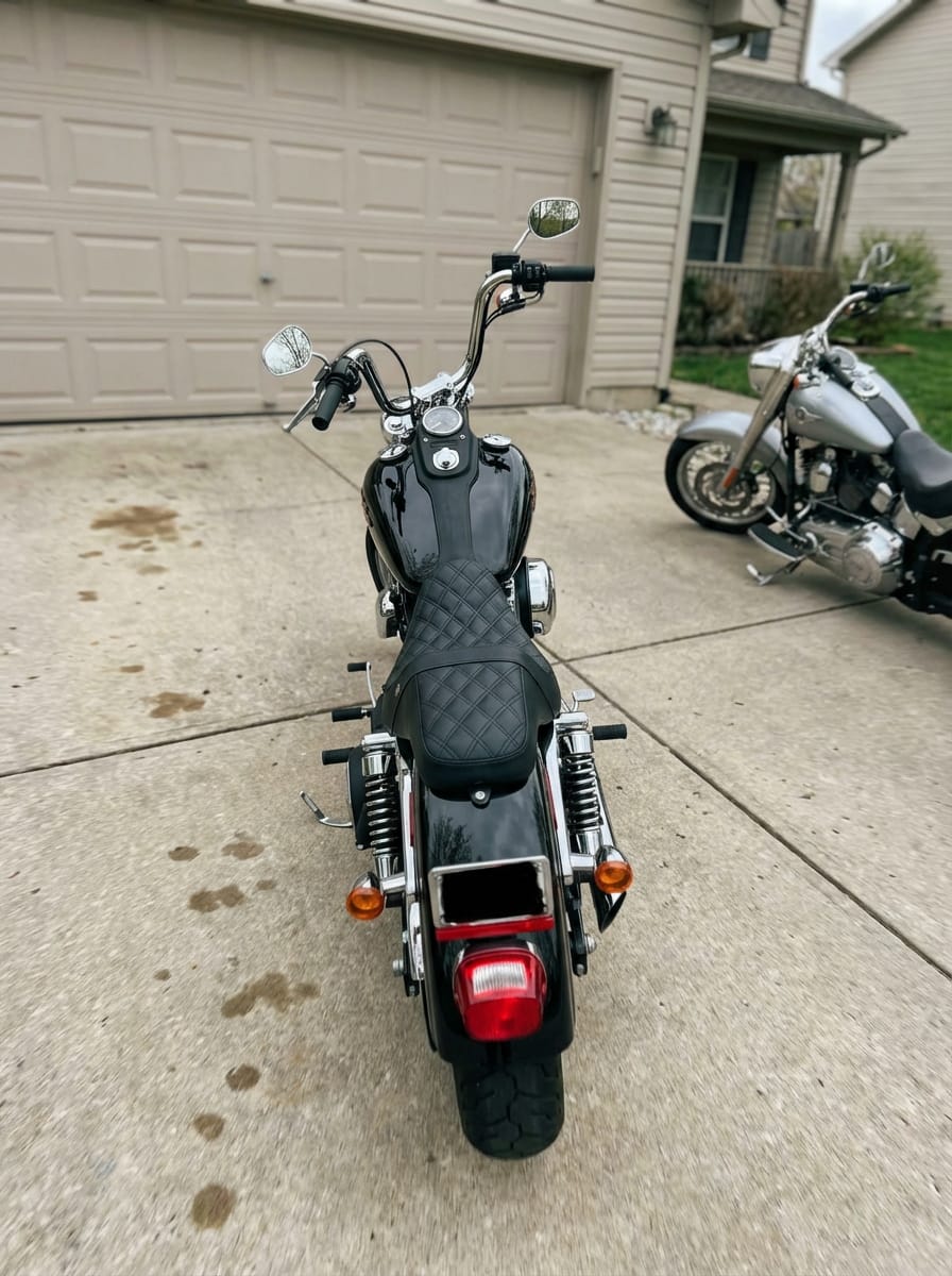 Customer photo review of Iron Born Diamond Stitch 2-Up Seat for Harley Dyna Low Rider FXDL/I Black