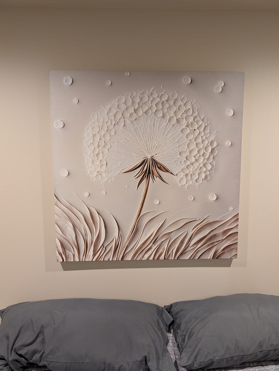 Customer photo review of Dandelion Dreams Wall Art – Modern Nature Canvas for Bedroom & Living Room