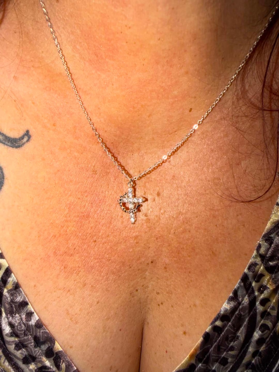 Customer photo review of FREE Today: Modern Crowned in Faith Cross Necklace, Earrings