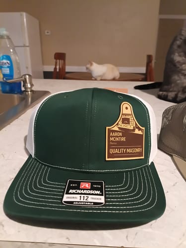 Customer photo review of Custom Leather Patch Hats Richardson 168 Laser Engraved