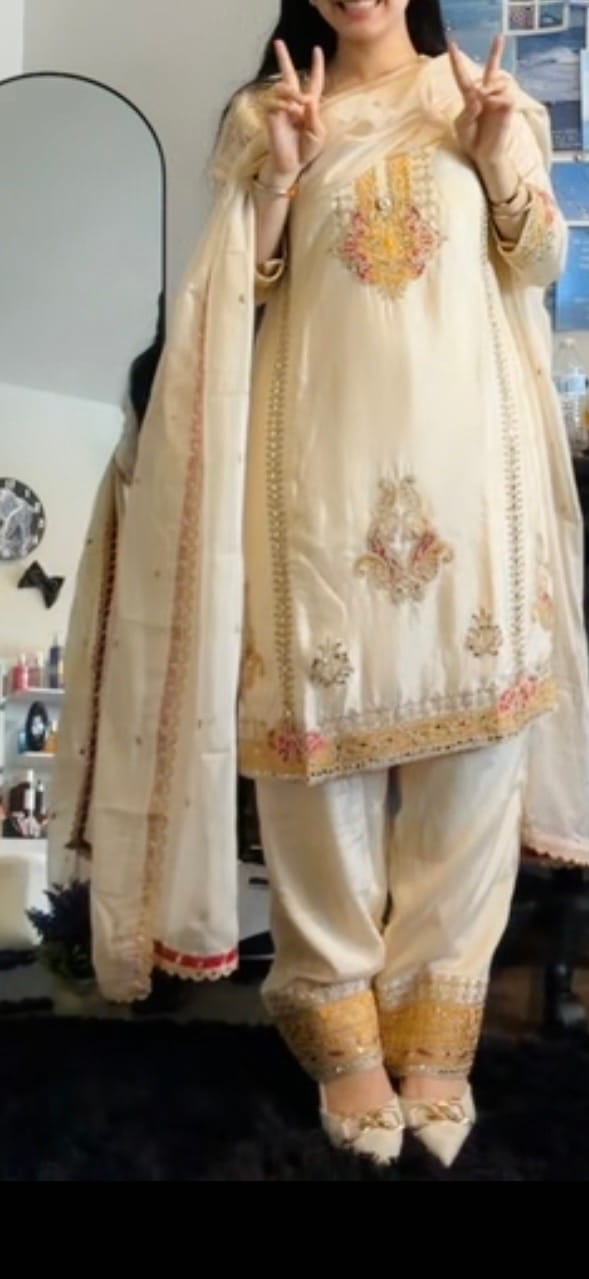 Customer photo review of Cream Appliqué Chinon Palazzo Suit