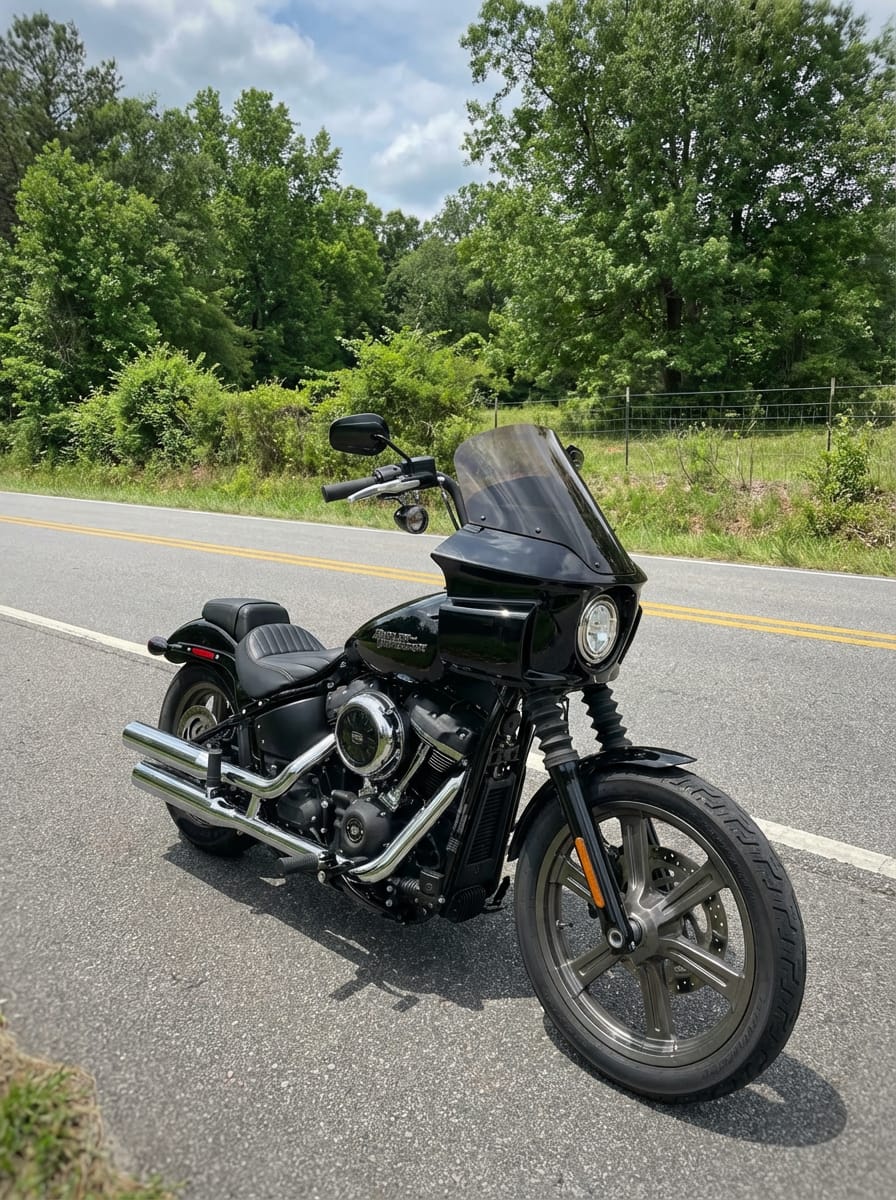 Customer photo review of Viking Darkin Motorcycle Fairing for Harley Softail Street Bob FXBB Gloss Black