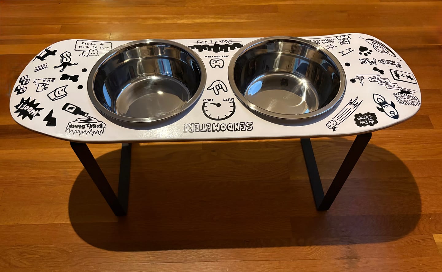 Customer photo review of Doodle Skateboard Dog Bowl (XL Tall)