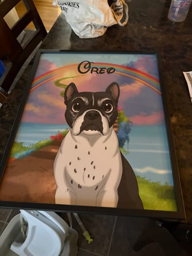 Customer photo review of Custom Hand-Drawn Cartoon Pet Portrait