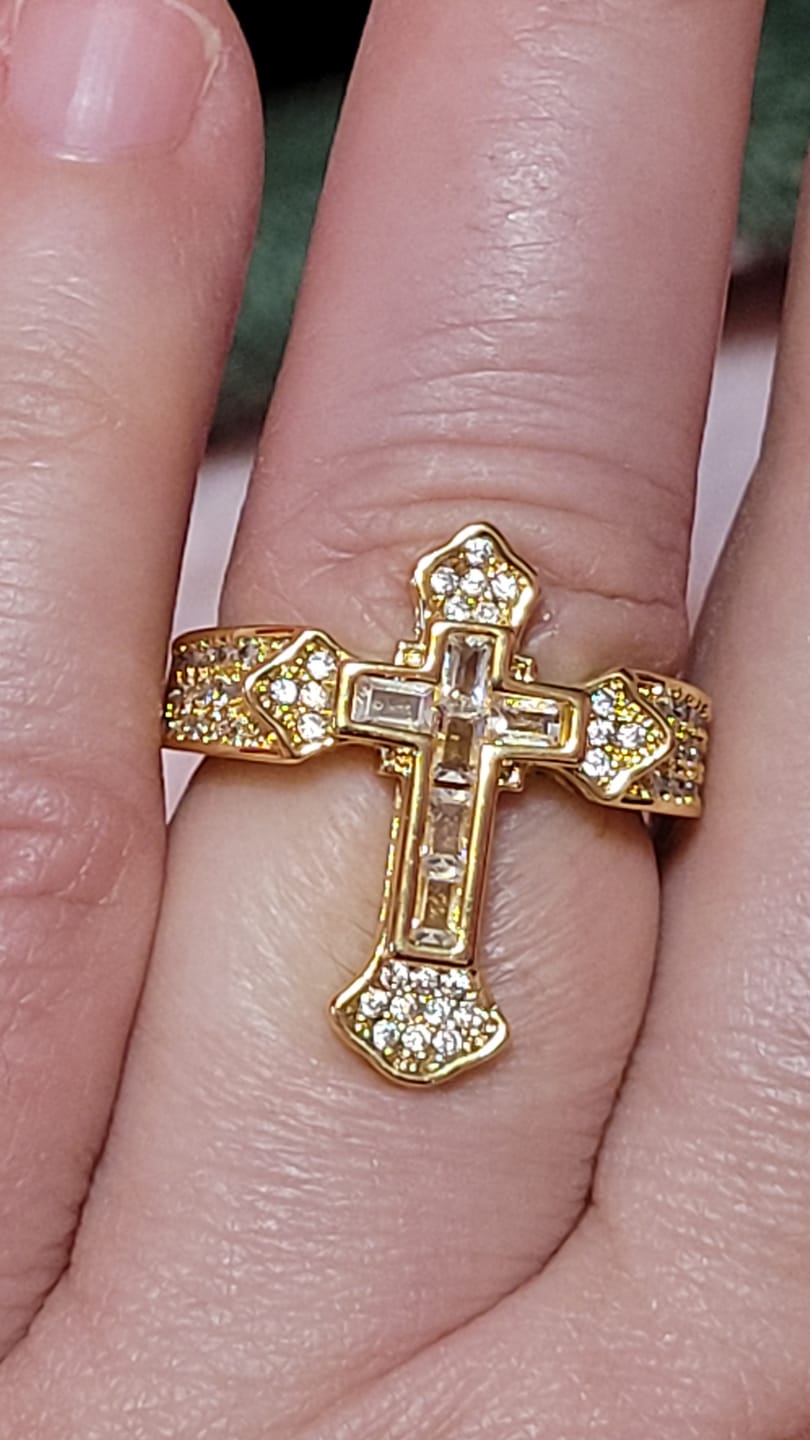 Customer photo review of Christianartworkshop Central Cross Motif Ring with Cubic Zirconia Accents: Carry His Care in Daily Wear