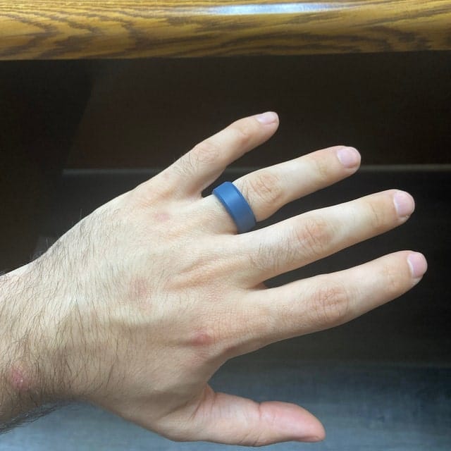 Customer photo review of Men's Tactical Silicone Rings, 9mm Wide 2.5mm Thick Rubber Wedding Bands for Him, Breathable Working Man's Performance Ring