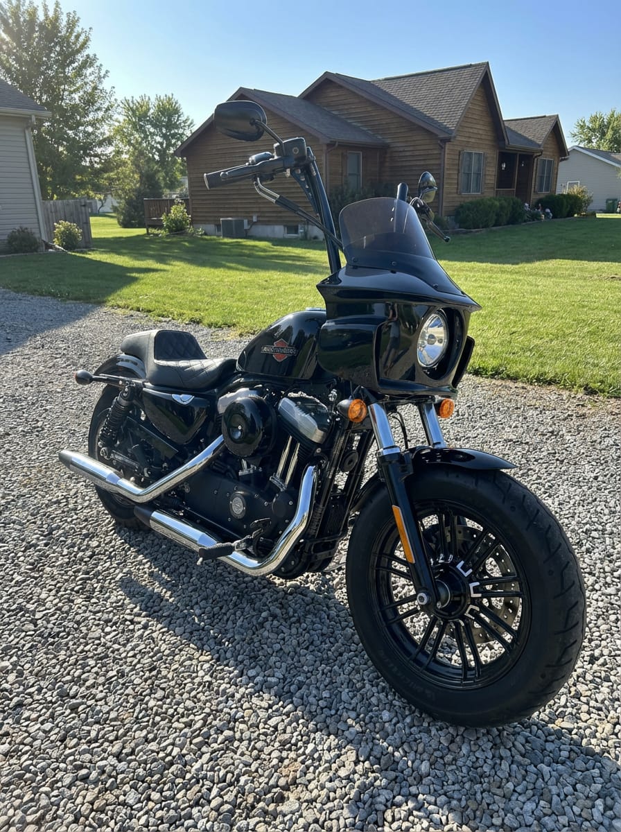 Customer photo review of Viking Darkin Motorcycle Fairing for Harley Sportster Forty Eight Gloss Black