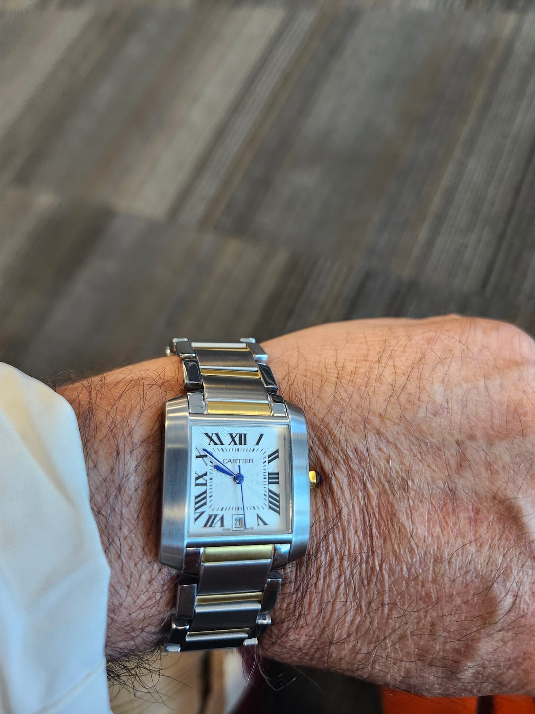 Customer photo review of TANK FRANCAISE 28 GOLD STEEL WHITE DIAL