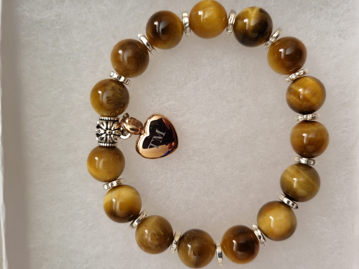 Customer photo review of Golden Honey Tiger Eye Keepsake Heart Bracelet