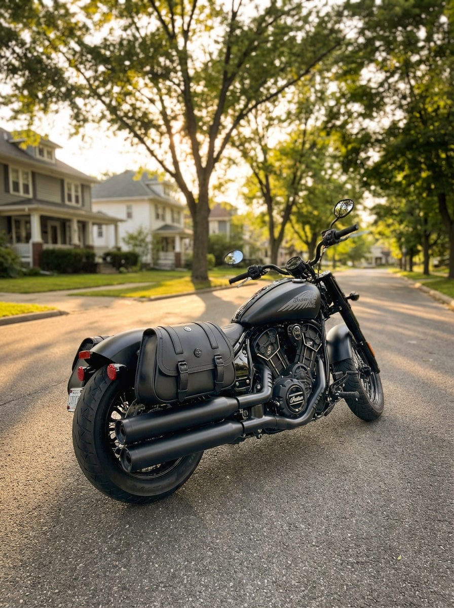 Customer photo review of 25L - SpiritBlade Large Indian Chief Bobber Dark Horse Leather Motorcycle Saddlebags