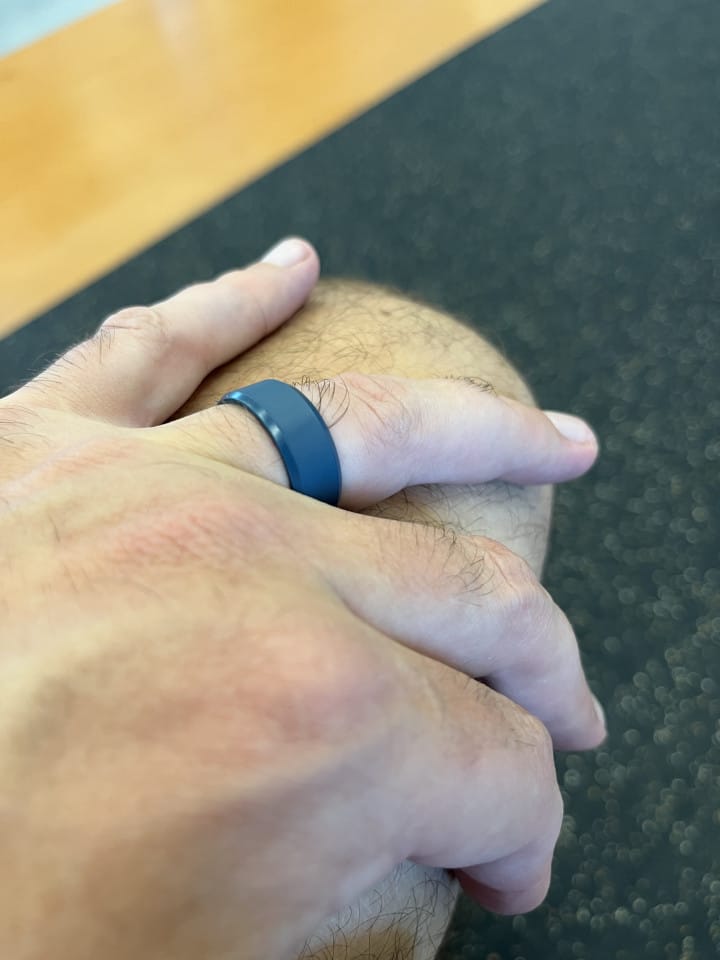 Customer photo review of Men's Tactical Silicone Rings, 9mm Wide 2.5mm Thick Rubber Wedding Bands for Him, Breathable Working Man's Performance Ring