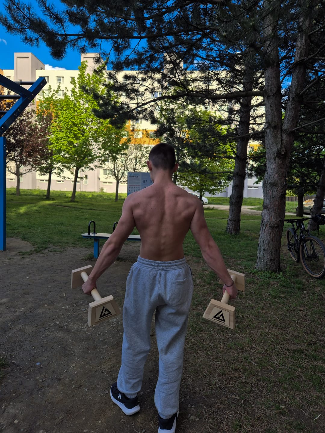 Customer photo review of Wooden Parallettes LONG