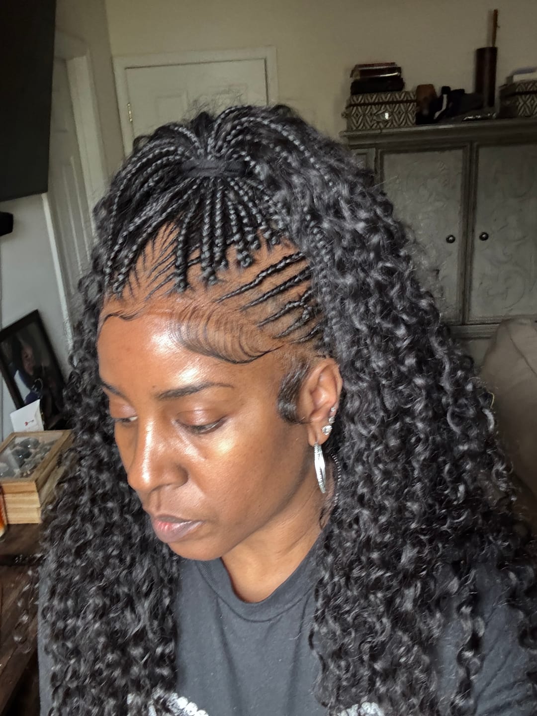 Customer photo review of Avery - Fulani 2 Steps Pre Bleached Full lace Cornrow Human Hair Curls Boho Box Braided Wig