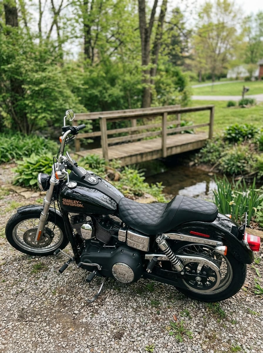 Customer photo review of Iron Born Diamond Stitch 2-Up Seat for Harley Dyna Low Rider FXDL/I Black