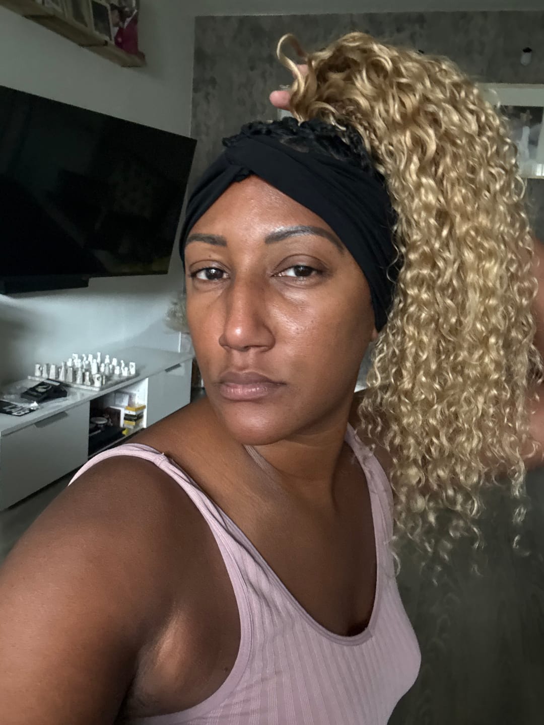 Customer photo review of #27 Honey Blonde Spanish Curl Human Crochet Hair