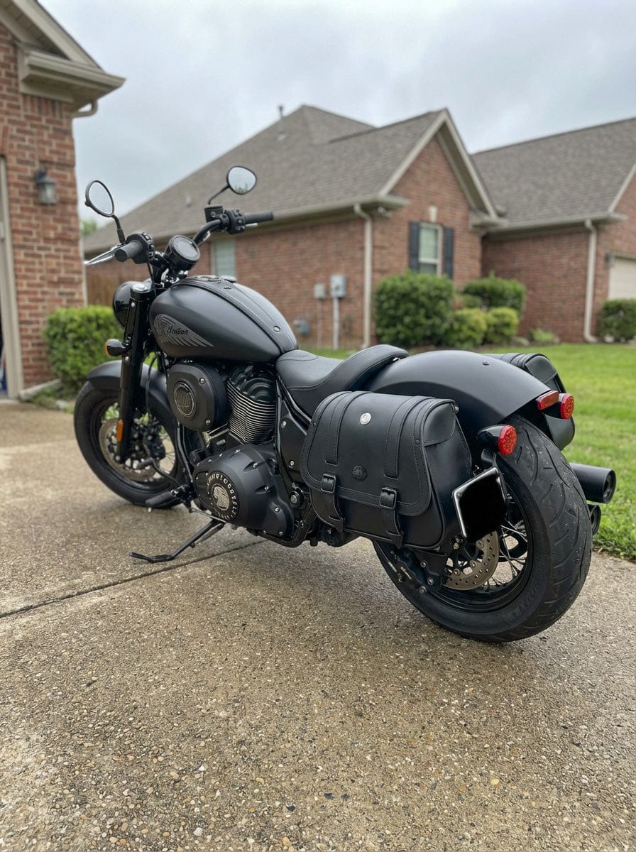 Customer photo review of 25L - SpiritBlade Large Indian Chief Bobber Dark Horse Leather Motorcycle Saddlebags