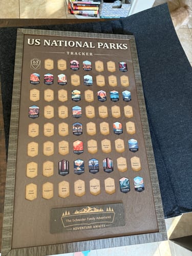 Customer photo review of USA National Parks Travel Tracker - A Handcrafted Wooden Board to Track All 63 National Parks