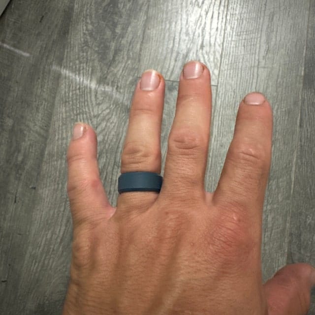Customer photo review of Men's Tactical Silicone Rings, 9mm Wide 2.5mm Thick Rubber Wedding Bands for Him, Breathable Working Man's Performance Ring