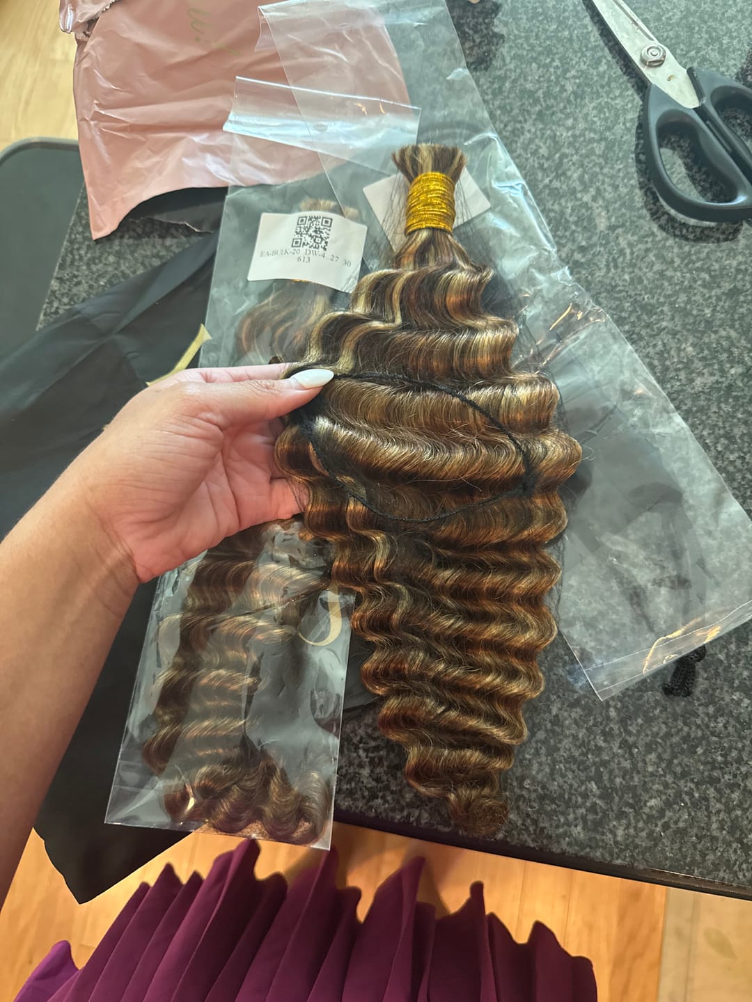 Customer photo review of #4/27/30/613 Mix Color Blend Deep Wave Human Braiding Hair