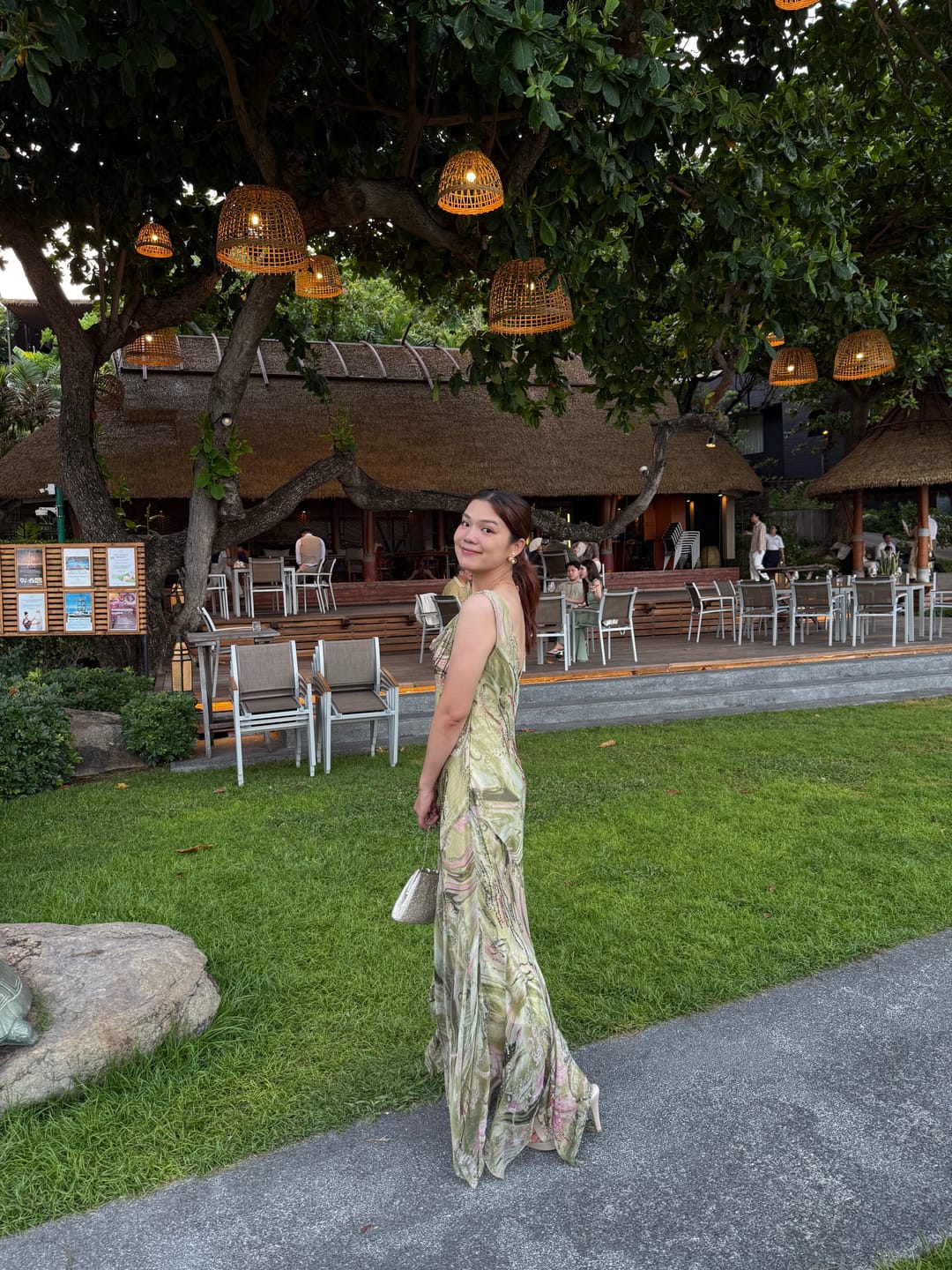 Customer photo review of V178 Vintage Sage Green Garden Draped Gown (S-M)