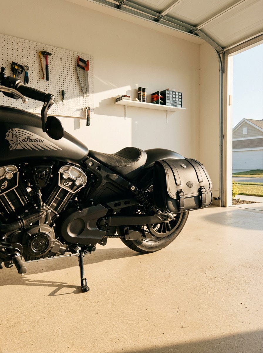 Customer photo review of 25L - SpiritBlade Large Indian Chief Bobber Dark Horse Leather Motorcycle Saddlebags