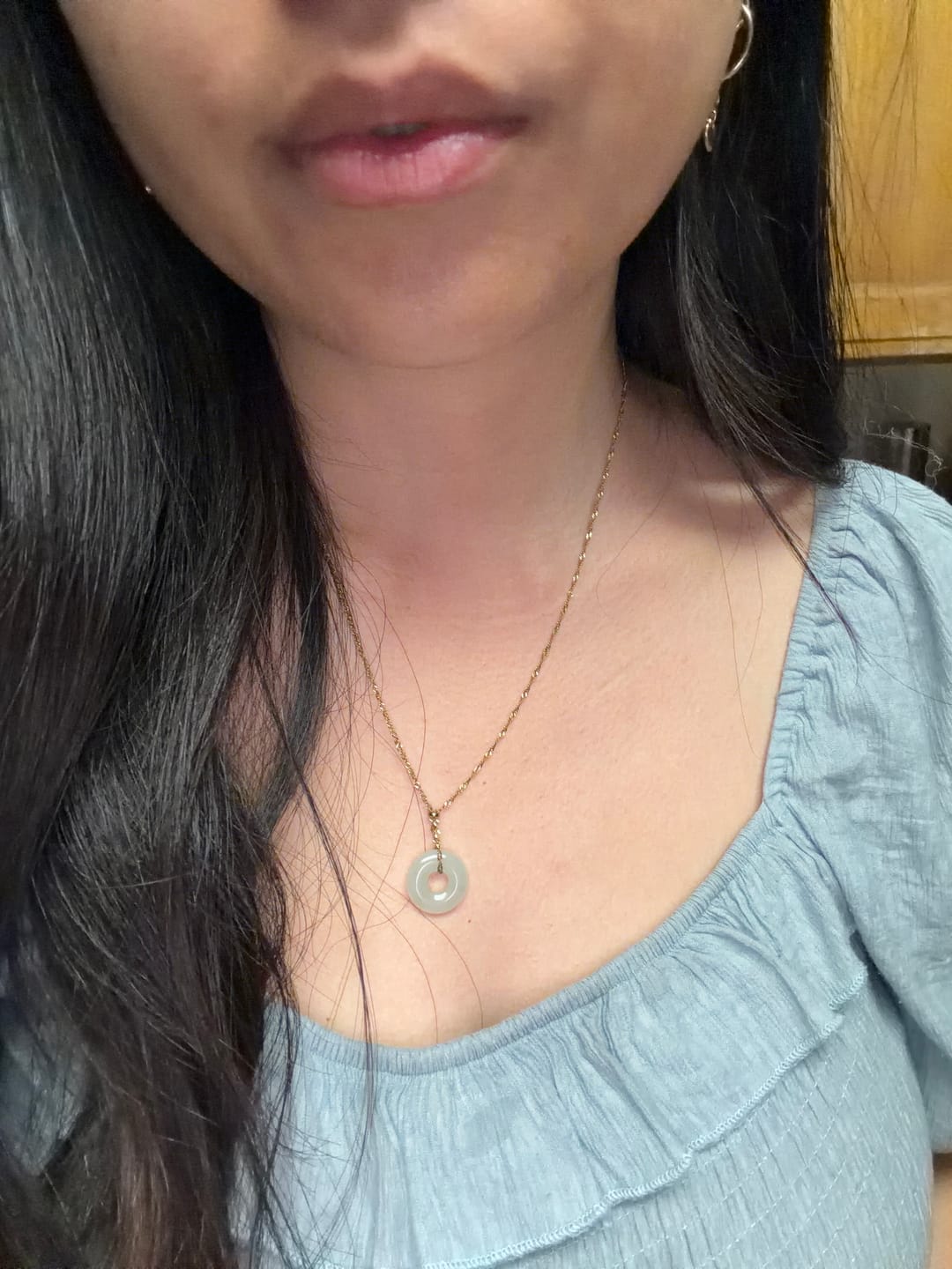 Customer photo review of Jade Coin Necklace