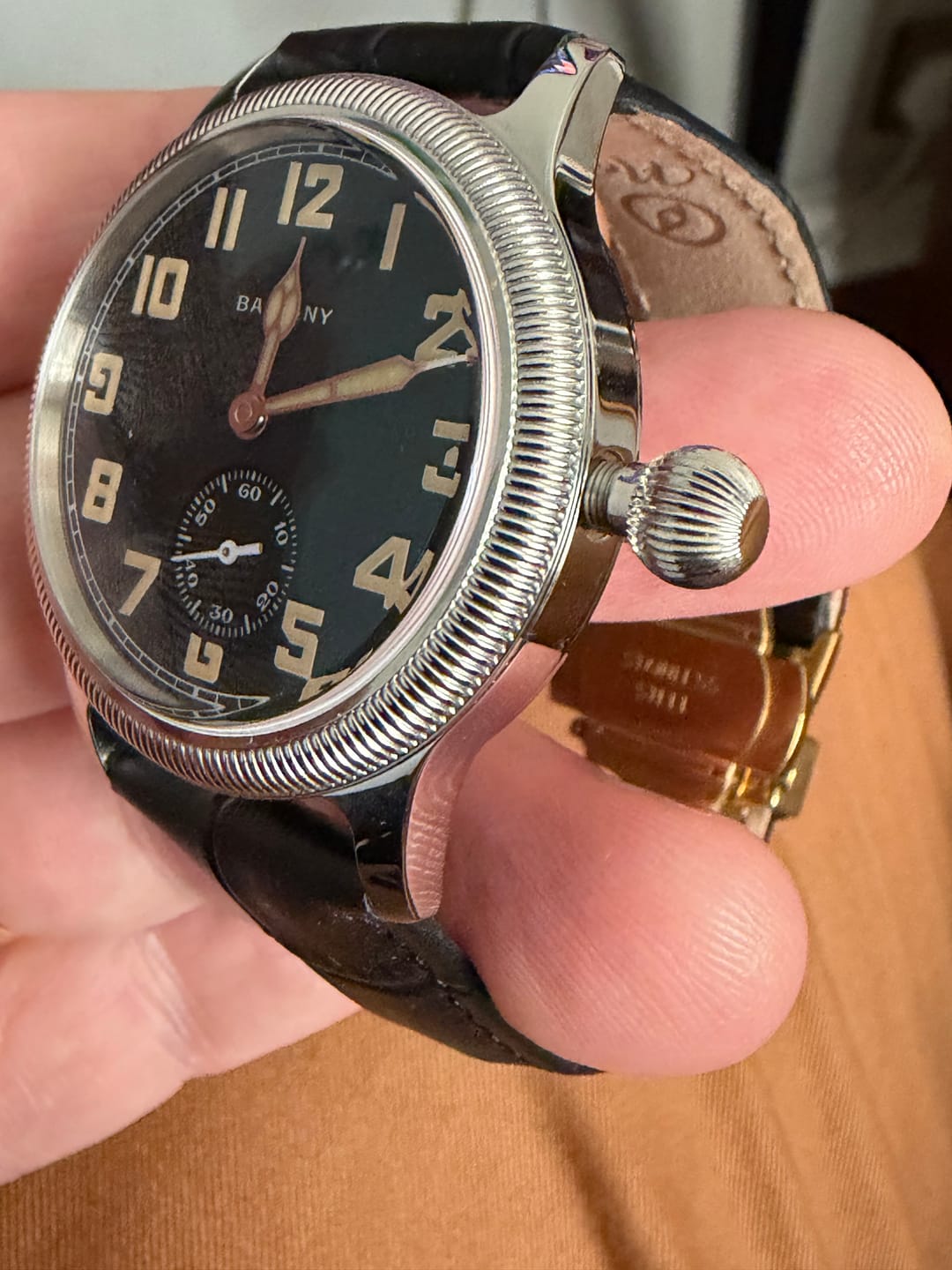 Customer photo review of Genuine Leather Calfskin Premium Watch Strap with Stainless Steel Deployant Butterfly Clasp