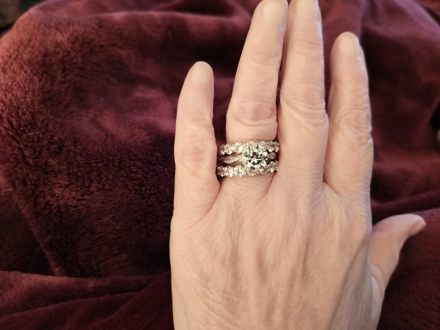 Customer photo review of Round Sona Diamond Sterling Silver Wedding Band Eternity Ring