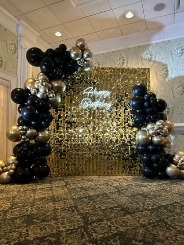Customer photo review of Light Gold Shimmer Wall Panels – Easy Setup Wedding/Event/Theme Party Decorations