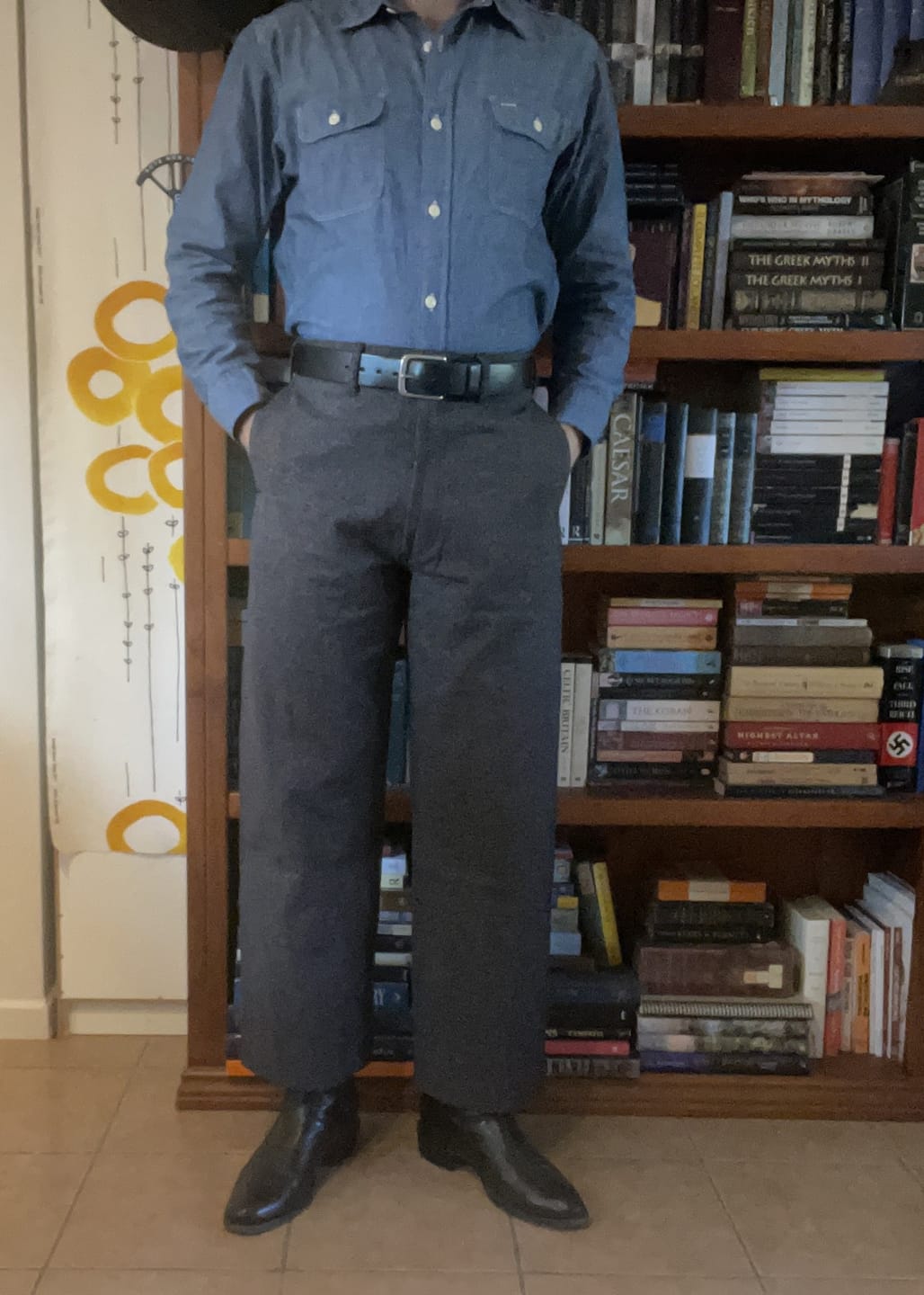 Customer photo review of 1940s Covert Salt & Pepper Trousers