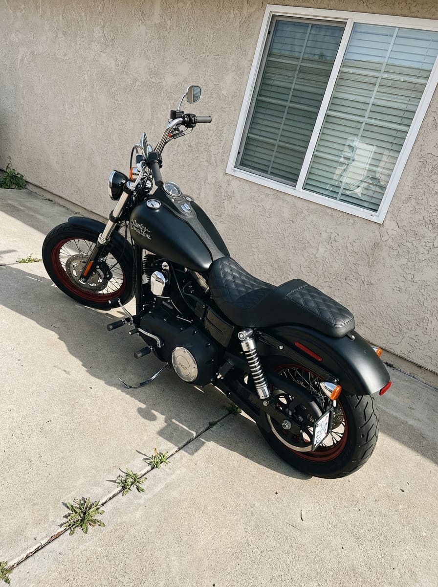 Customer photo review of Iron Born Diamond Stitch 2-Up Seat for Harley Dyna Street Bob FXDB/I Black