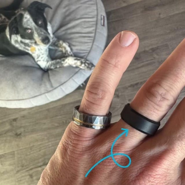 Customer photo review of Men's Tactical Silicone Rings, 9mm Wide 2.5mm Thick Rubber Wedding Bands for Him, Breathable Working Man's Performance Ring