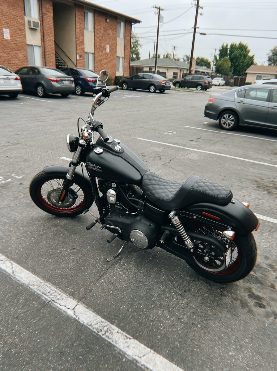 Customer photo review of Iron Born Diamond Stitch 2-Up Seat for Harley Dyna Street Bob FXDB/I Black