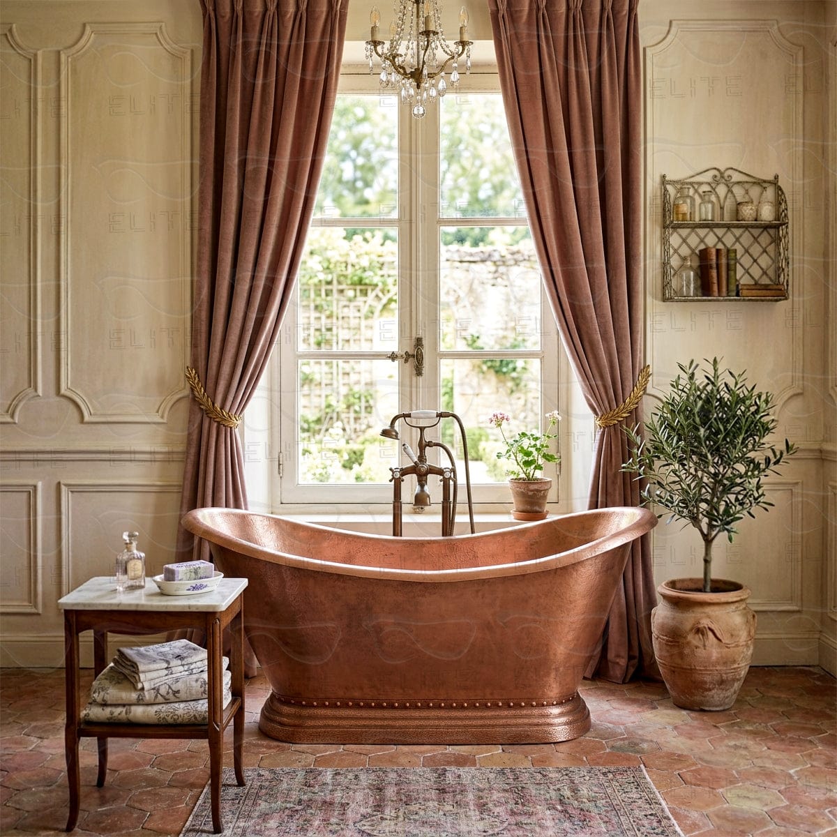 Customer photo review of Elite Double‑Slipper Natural Copper Freestanding Pedestal Bathtub ECP-37