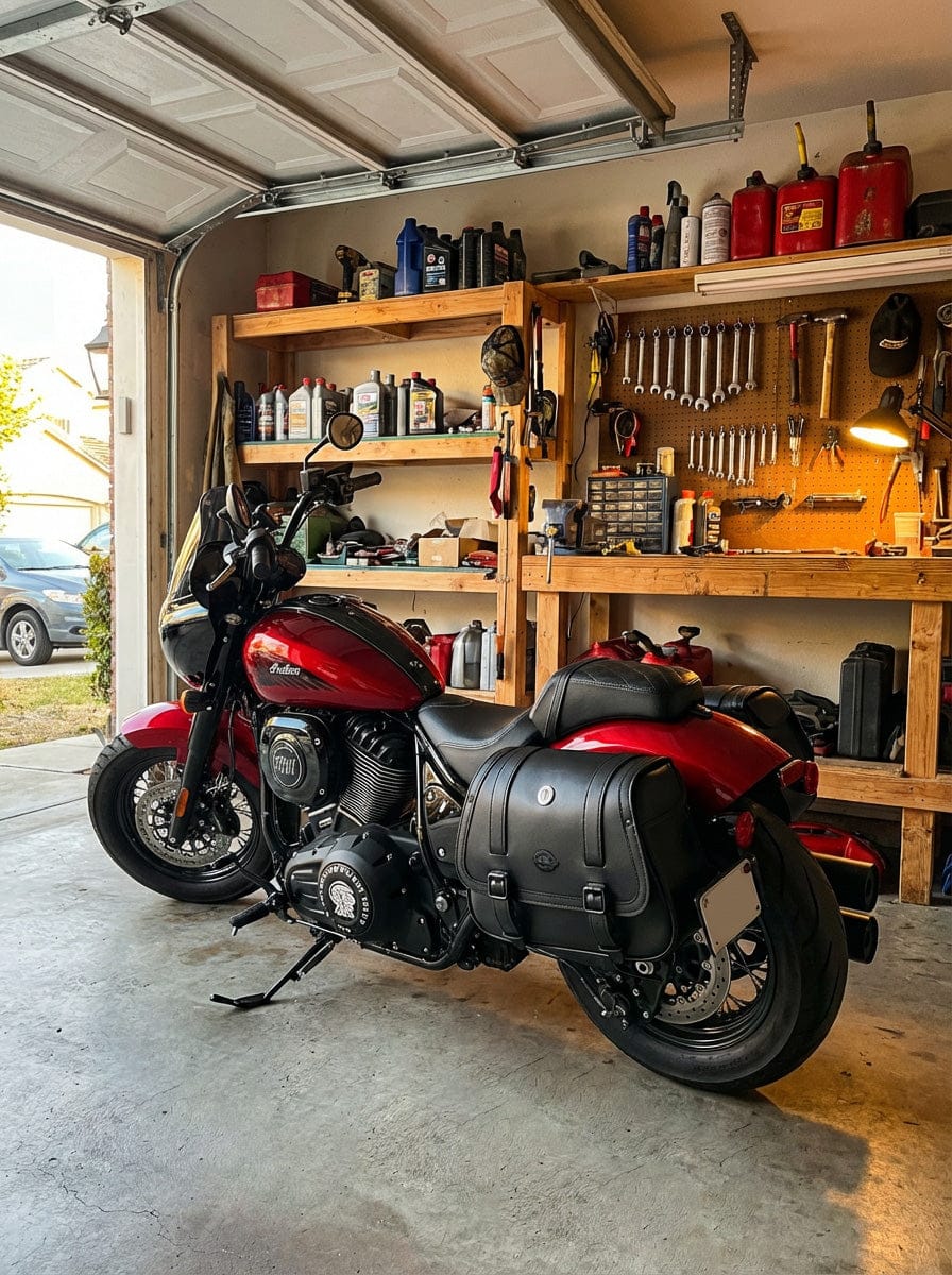 Customer photo review of 25L - SpiritBlade Large Indian Chief Bobber Dark Horse Leather Motorcycle Saddlebags